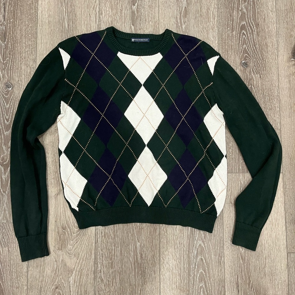 brandy melville dark green argyle crewneck sweater